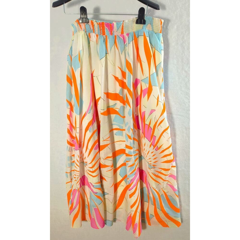 Maeve Anthropologie Maxi Skirt XL Multicolor Tropical Print Cotton Smocked Waist - Picture 5 of 15